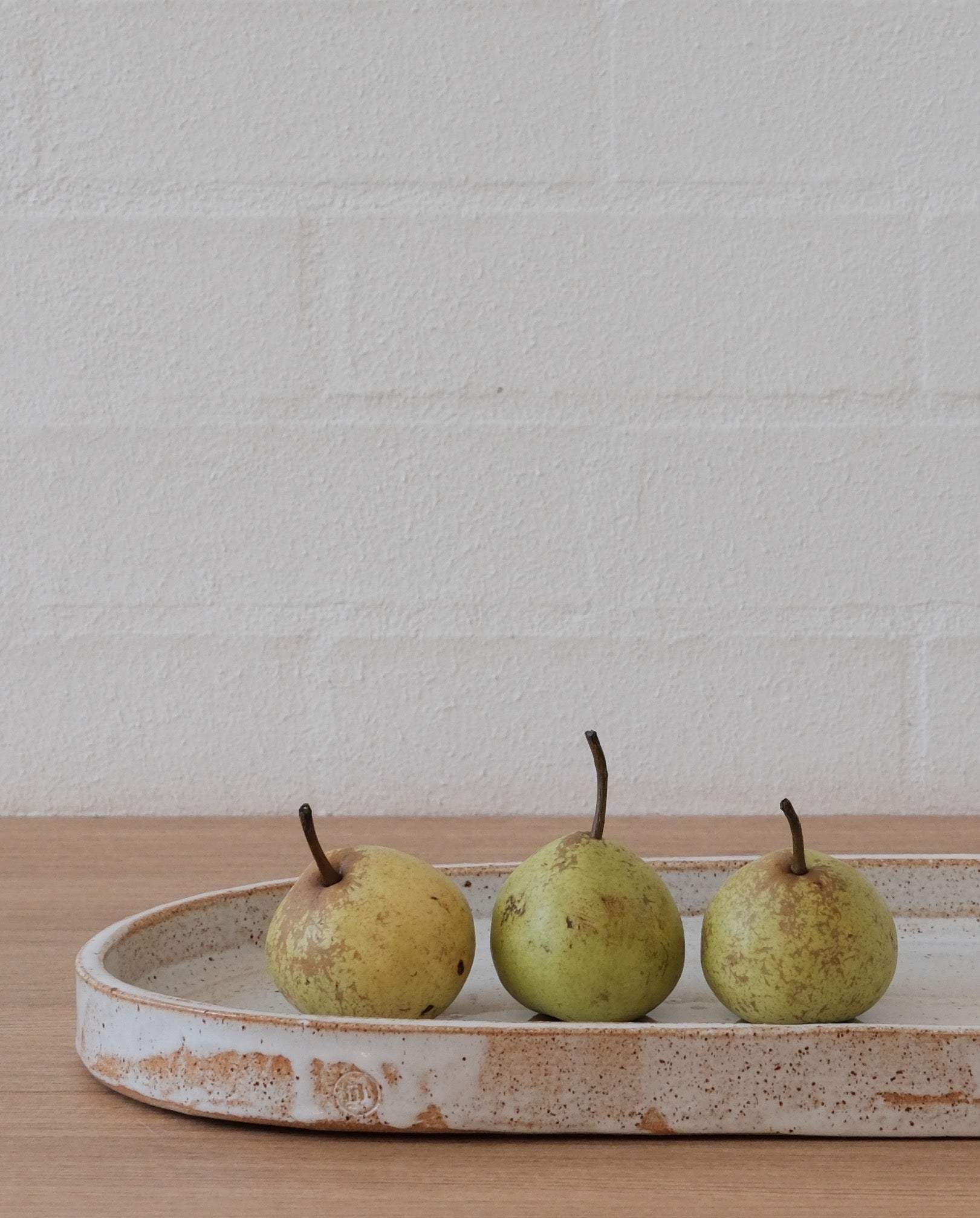 Handmade ceramic platter - white with golden flecks