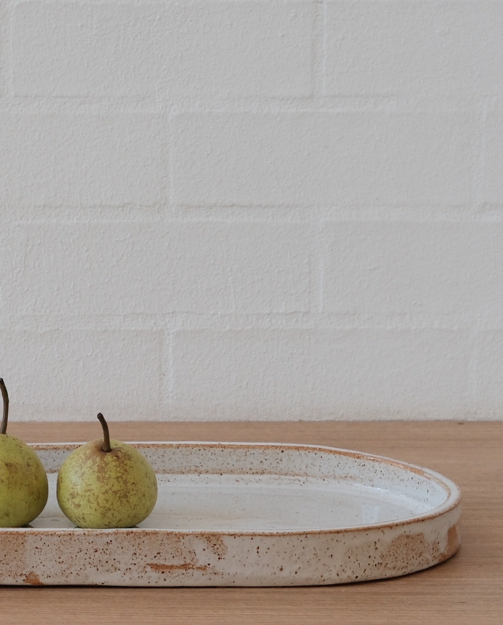 Handmade ceramic platter - white with golden flecks
