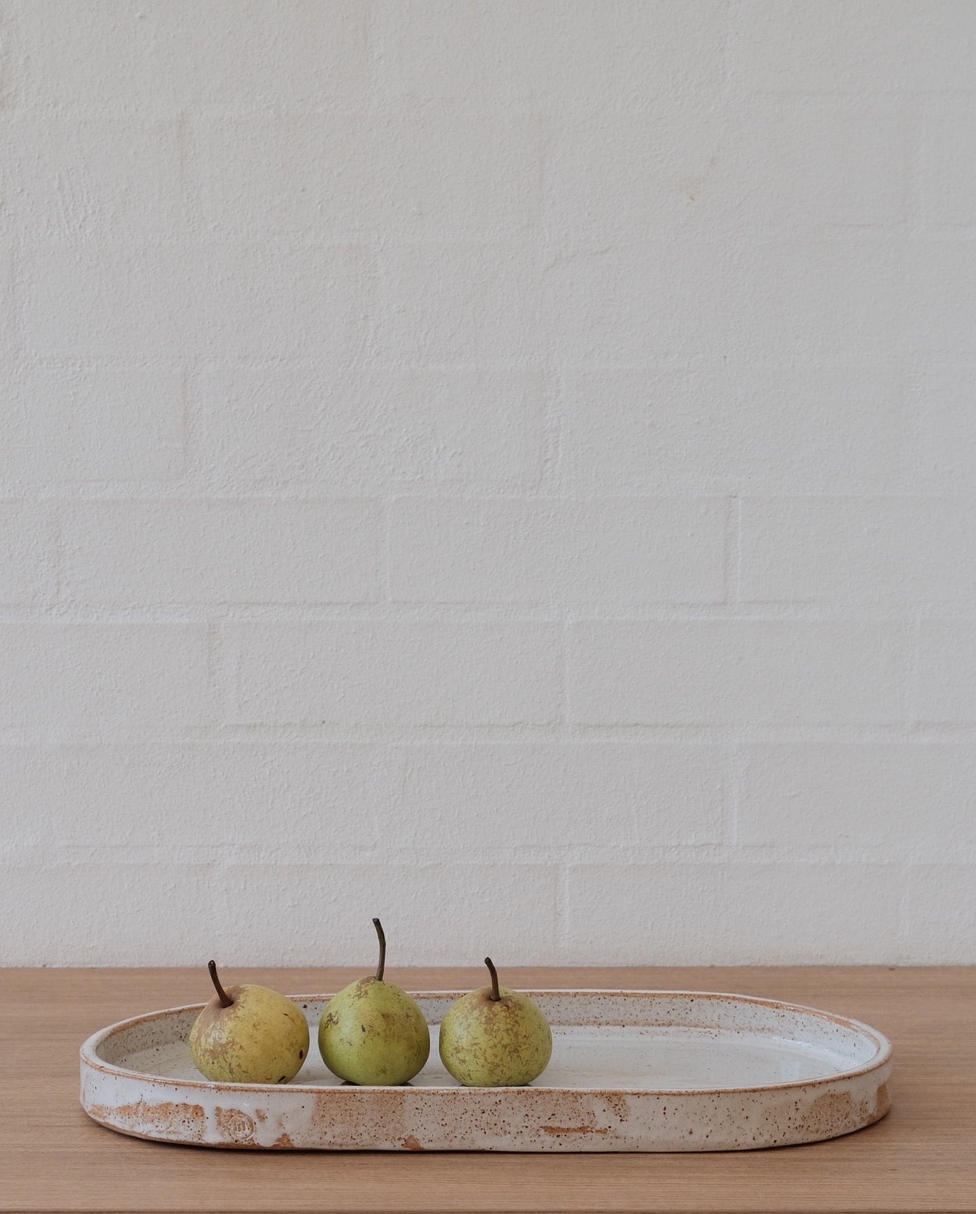 Handmade ceramic platter - white with golden flecks