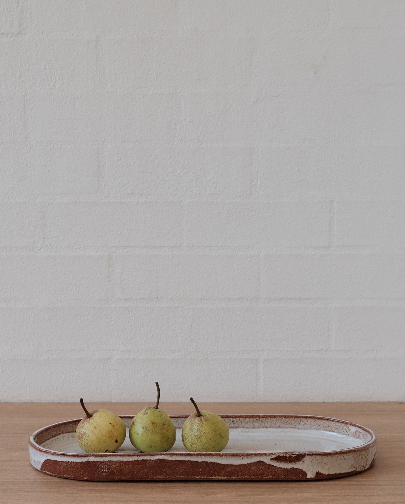 Handmade ceramic platter - caramel clay with white glaze