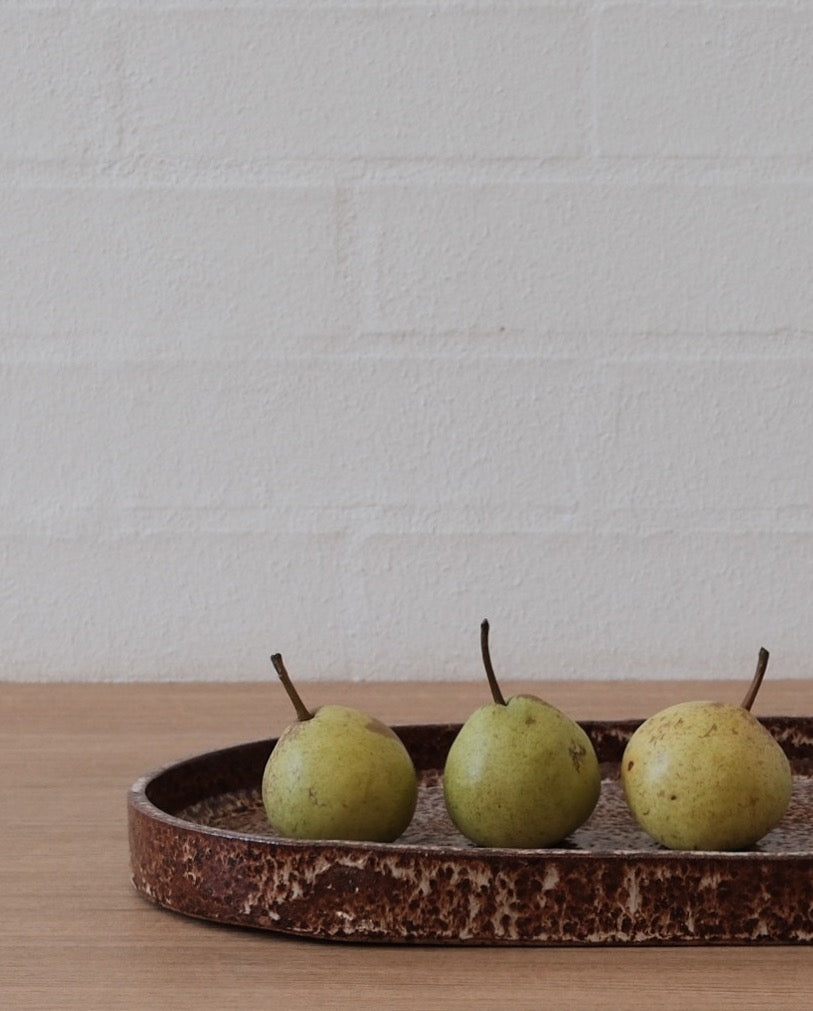 Handmade ceramic platter - speckled clay with white glaze