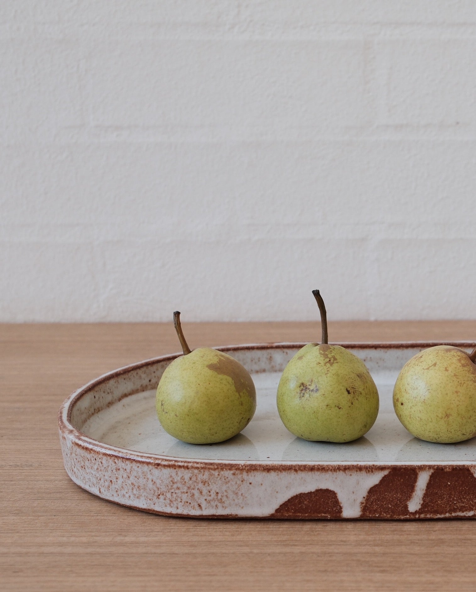 Handmade ceramic platter - caramel clay with white glaze