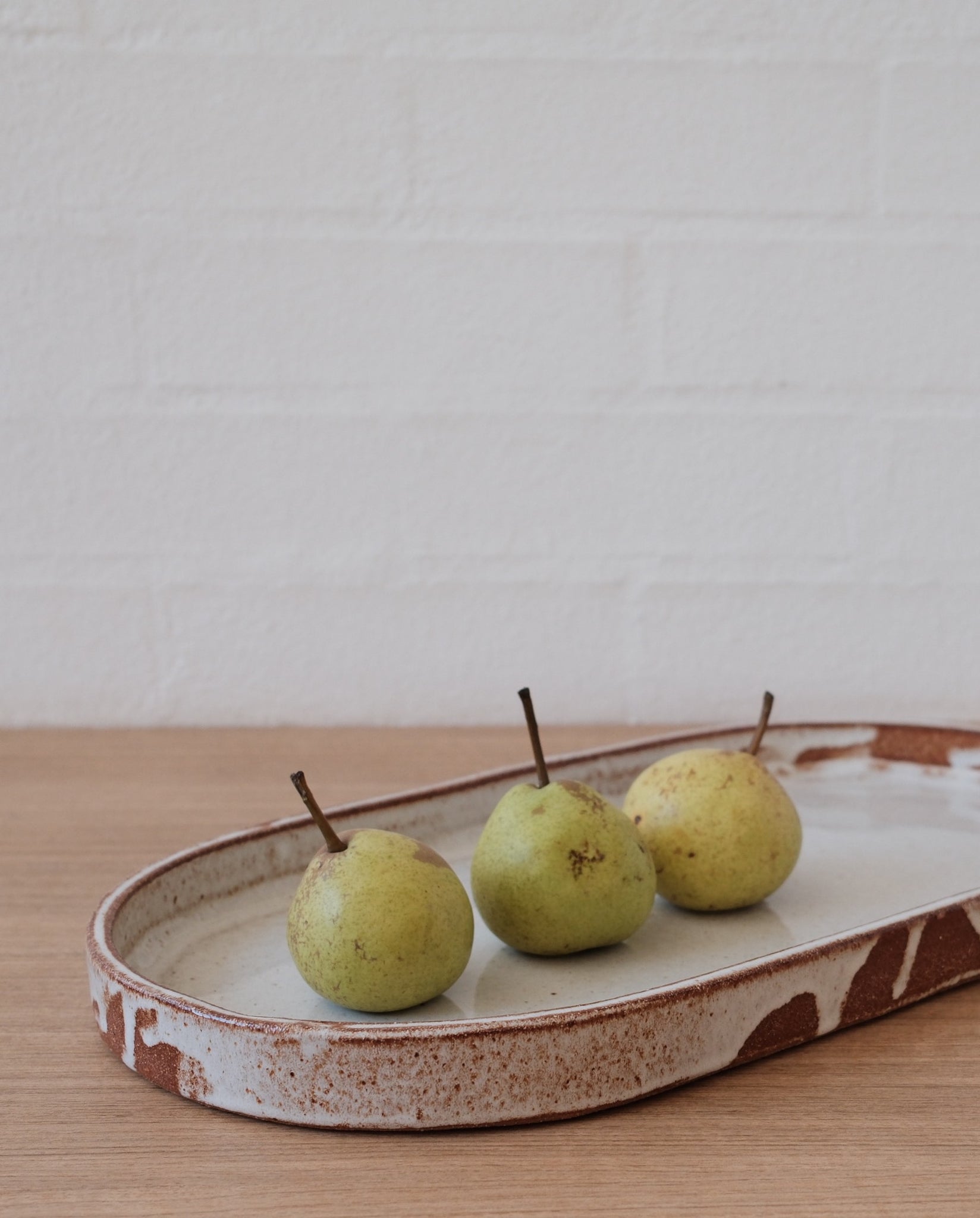 Handmade ceramic platter - caramel clay with white glaze