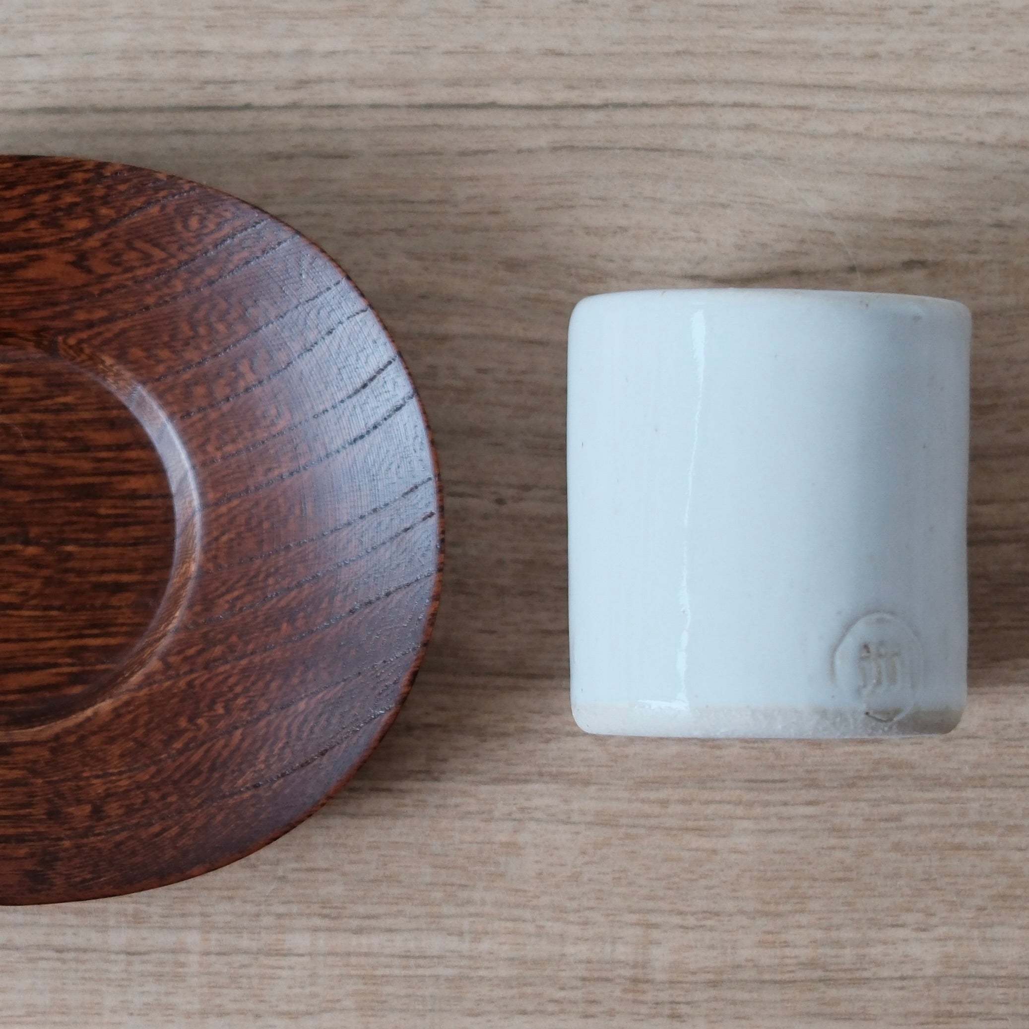 Limited edition :: SIBLING SET SERIES #4 :: white espresso cup with vintage Japanese wooden saucer