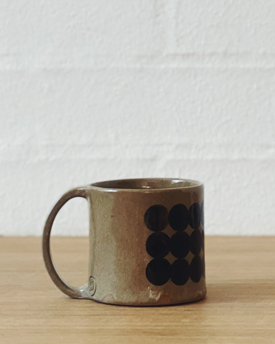 Jenn Johnston Ceramics Taupe mug with black dot print