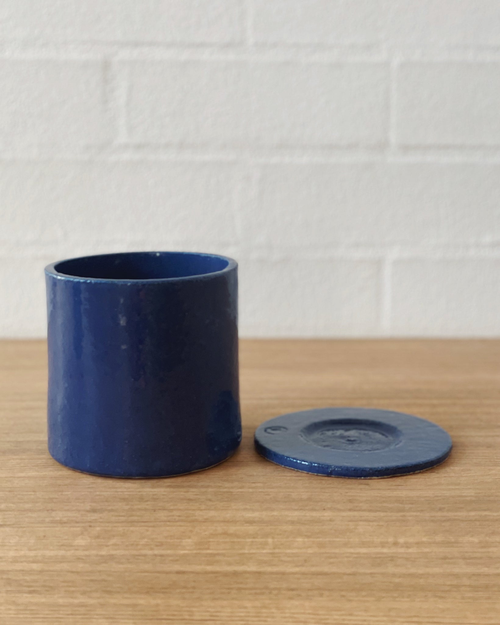 Jenn Johnston Ceramics LIMITED EDITION indigo blue planterID - with drainage hole and coaster