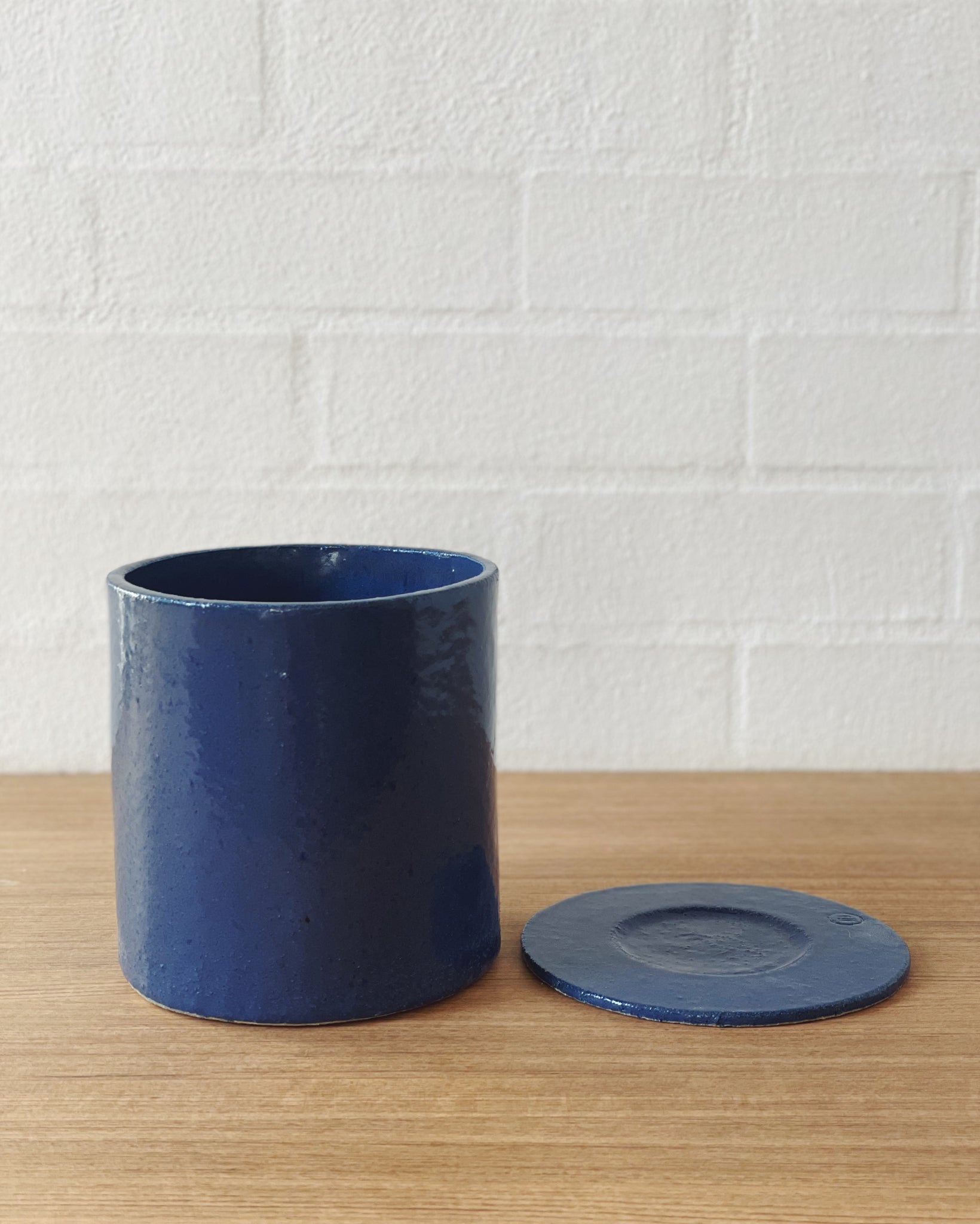 Jenn Johnston Ceramics LIMITED EDITION indigo blue planterID - with drainage hole and coaster